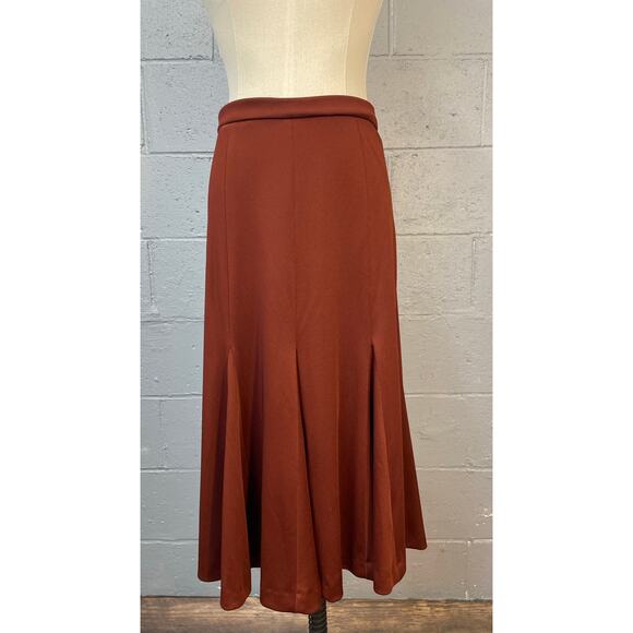 Vtg 70s Russet Brown Knit Polyester 3 Piece Pleated Skirt Set Tunic Keyhole Neck - Picture 8 of 11